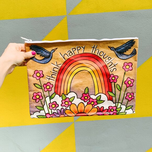 Think Happy Thoughts Zipper Folder in Rainbow and Flowers Design | Organizer Po - Picture 1 of 4
